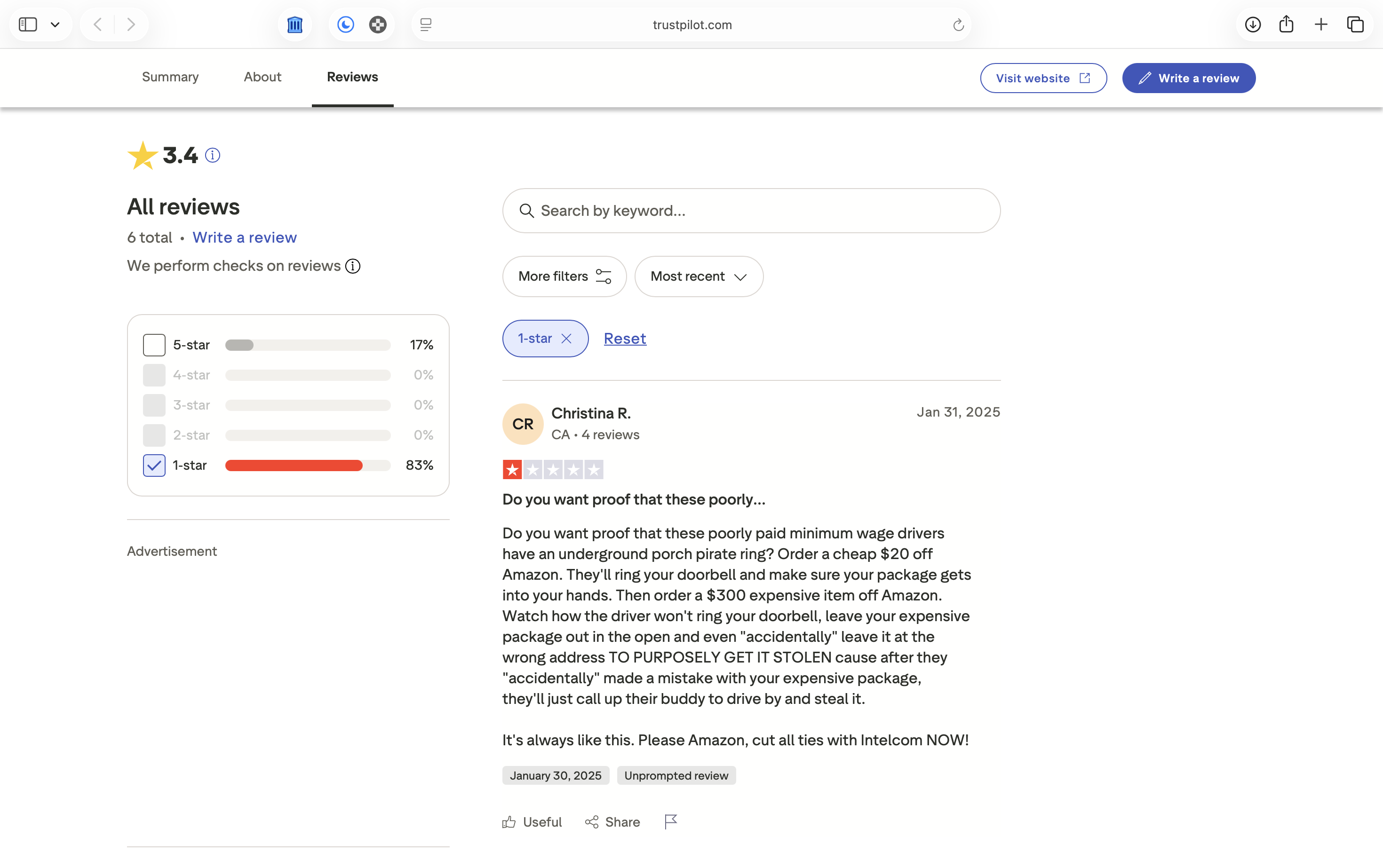 Intercom's Trustpilot reviews